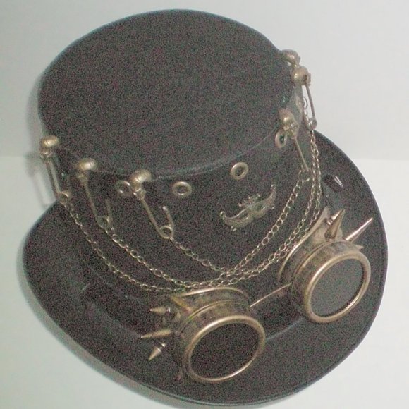 Other - Unisex Steampunk Top Hat with Goggles Chains and Skull Pins